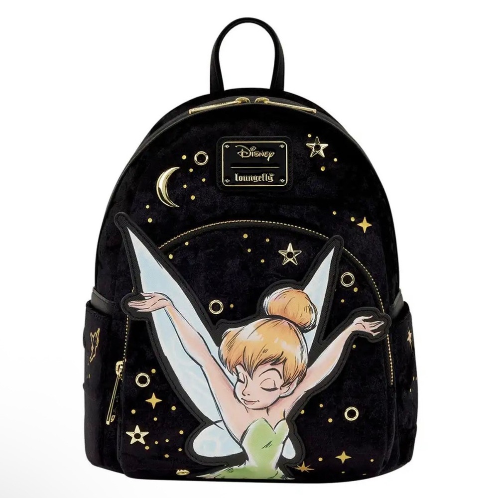 Disney Loungefly Tinker Bell Celestial Moon Stars Velvet Mini Backpack NWT